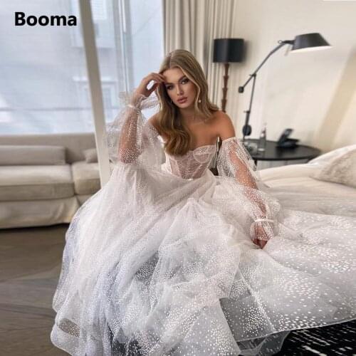 Booma Sweetheart Beach Wedding Dresses 2021 Detachable Sleeves Dotted Tulle Princess Bridal Gowns Destination Bride Dresses