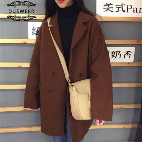 Wool Blends Womens Coats Blend Women Autumn Double Breasted Leisure Solid All-match Loose Trendy Simple Korean Style