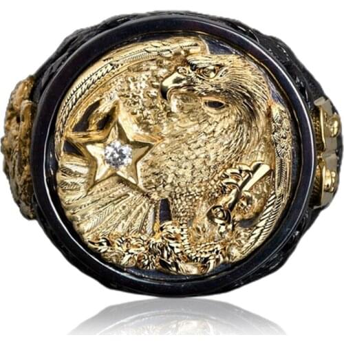 Gold Anchor Eagle Ring Men Gold Ring Stainless Steel Cool Mens Golden Fashion Navy Ship Anchor Ring