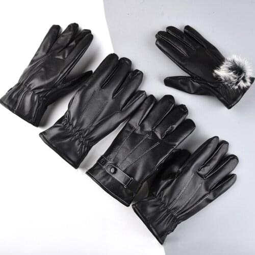 1 Pair of Mens and Womens Touch-screen Leather Gloves, Winter Riding Warmth, Waterproof, Outdoor Plus Velvet Padded Gloves