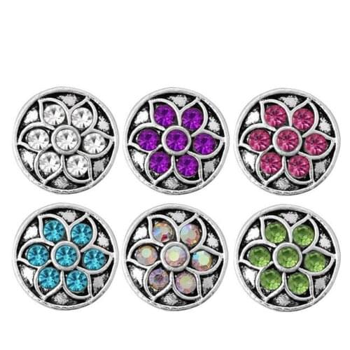 10pcs/lot Newest Snap Jewelry Rhinestone Flower Snap Button Mini Buttons Charms For 12mm Snap Bracelets for Women