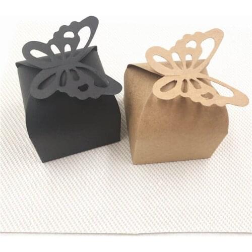 100Pcs/lot DIY Brown and Black Handmade Lovely Butterfly Box For Valentines Day Chocolate Container Storage Paper Gift Boxes