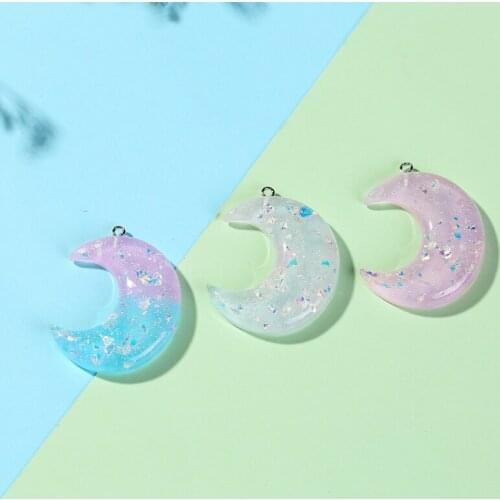 12pcs/lot 40*35mm Flatback resin colorful moon charms perfect for pendants,earrings diy Keychain parts