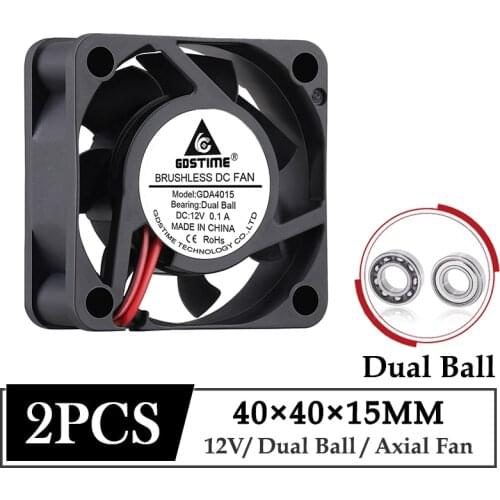 2Pcs Gdstime DC 12V Fan 40mm 4015 Micro Dual Ball DC Brushless Humidifier Cooling Fan 4cm 40MMx15MM Laptop Computer Cooler Fan