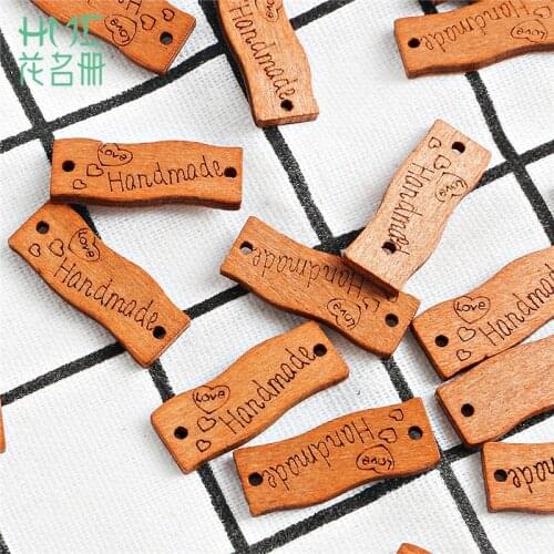 High Quality 25/50pcs 10*30mm Handmade Wooden Buttons Labels Tags for DIY Craft Gift Clothes Garment Sewing Accessories