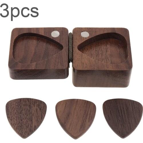 3pcs Wood Material Guitar Picks Plectrum heart shape picks with Wood Box for Acoustic Bass Electric Guitars Ukulele