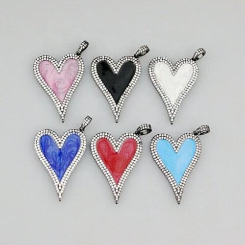 30*40mm 5pcs/lot cz heart shape enamel pendant,fashion colorful enamel charm with zircon pendant,diy necklace component