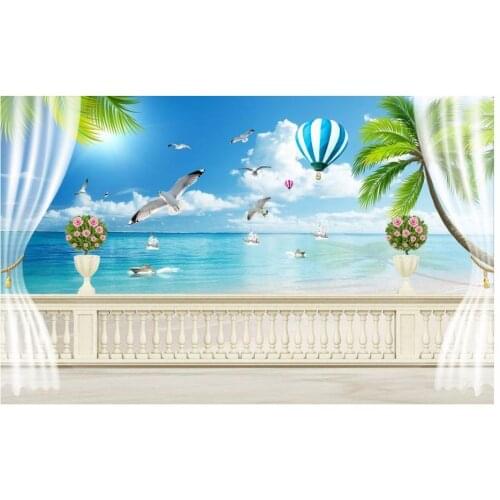 3d wallpaper custom High end 3d murals wallpaper for walls 3 d Window seaside coconut tree view TV sofa background wall decor