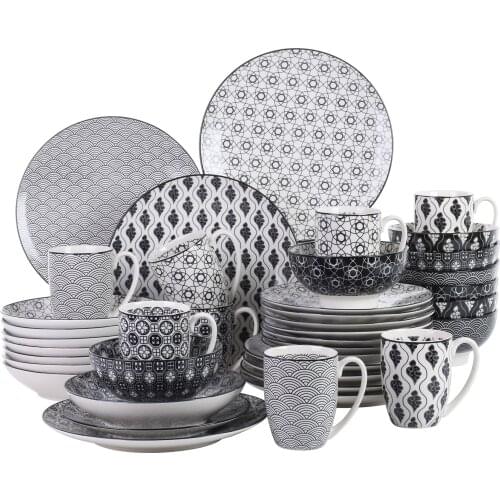 40-Pieces Porcelain Japanese Style Dinner Set with 8*Dinner Plate,Soup Plate,Dessert Plate,Bowl,Mug Set