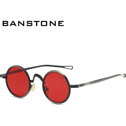BANSTONE Metal Round Punk Sunglasses Women Clear Anti-Blu-Ray Lens Glasses Frame Men Shades UV400 Vintage Sun Glasses