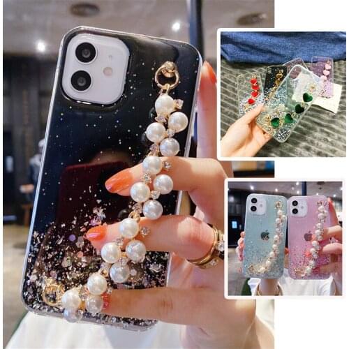 Glitter Pearl Bracelet Phone Case for Xiaomi Redmi Note 10 Pro 10X 5G Fashion Shinning Back Cover