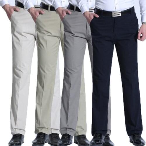 Men s casual pants fitness straight long cotton chino trousers plus size 2019 summer grey navy black business slacks free ship