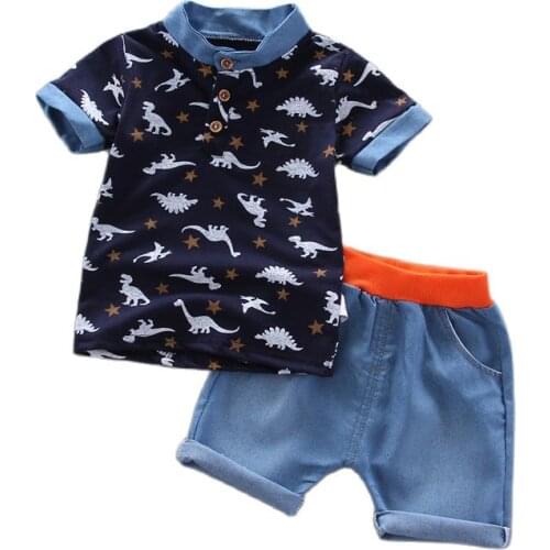 2021 Summer Boys Clothing Sets Children Infant Girls Clothes Kids Fashion T-Shirt+Denim Shorts 2pcs Toddler Cotton Tracksuits
