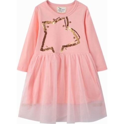 Jumping Meters Autumn Winter Skirt Long Sleeve Girls Sequined Stars Clothes Round neck Children Casual Pink Dresses 2-7years