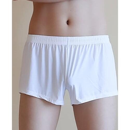 Men Ice Silk Boxer Briefs Trunks Sexy Sheer Breathable Seamless Shorts Underwear Mid-Waist Solid Color Sexy