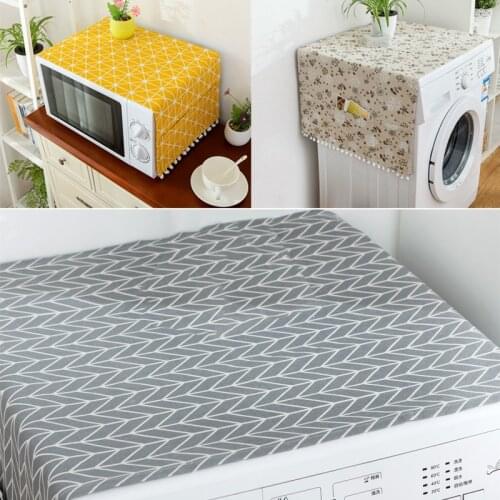 Faux Linen Washing Machine Cover with Pocket Refrigerator Top Cover Microwave Oven Dust Proof Cover Household Home Storage