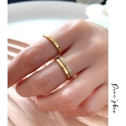 PerisBox 3 Pcs/Set Rose Gold Hive Rings Rhinestone Circle Geometric Rings for Women Plain Minimalist Stainless Steel Jewelry