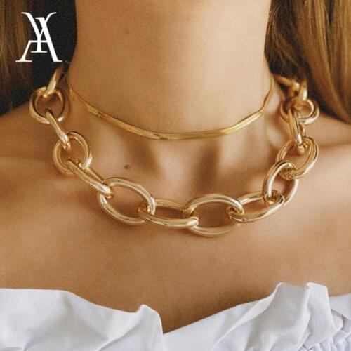 Exaggerated Hip Hop Big Thick Chain Necklace Choker Punk Double Layered Snake Chain Necklace for Women Punk Jewelry