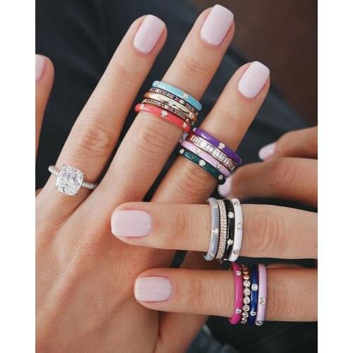 Fashion Jewelry Handmade Enamel Colorful Rainbow CZ Eternity Stackable Ring For women wedding party jewelry Gift