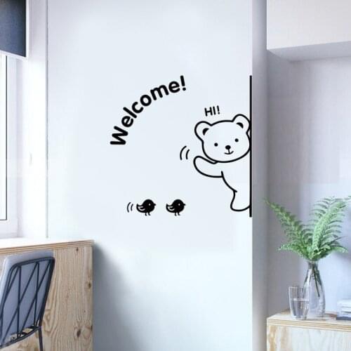 Cartoon Bear welcome Wall Sticker art decals living room bedroom decorations wallpaper wall edge Mural Removable door stickers
