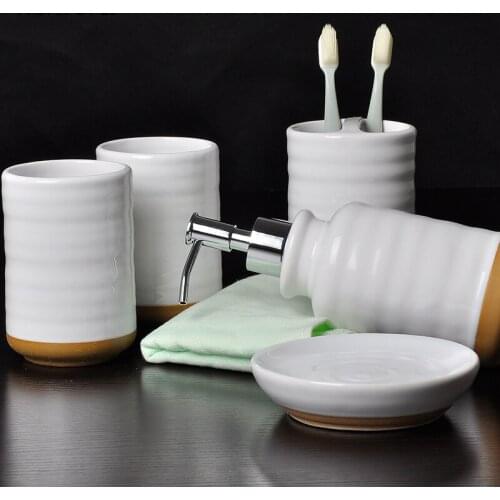 Pure white Bathroom Accessories Set European Wash Set soap dispenser Toothbrush Holder Bamboo tray Bathroom Kit Wedding Gift