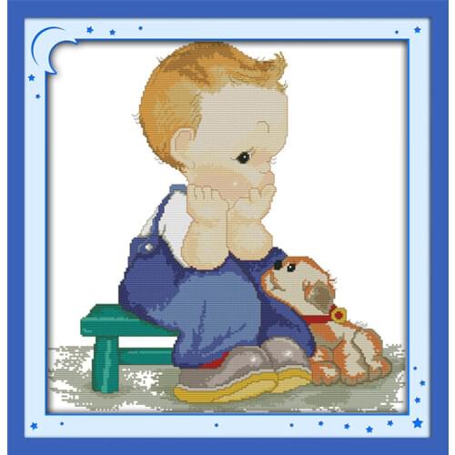 Boy and dog cross stitch kit people 18ct 14ct 11ct count print canvas stitches embroidery DIY handmade needlework
