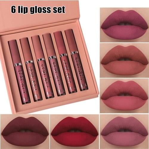 6colors/sets Lipstick Set Matte Fashion Liquid Lipstick Lipgloss Sets Naturally Moisturizer Waterproof Velvet Lip Glosses Ma