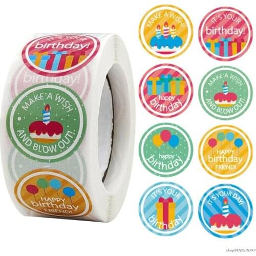 500x/roll Happy Birthday Stickers Labels Small Business Bulk Stickers for Sealing Letters Envelopes Packaging Wedding wholesales