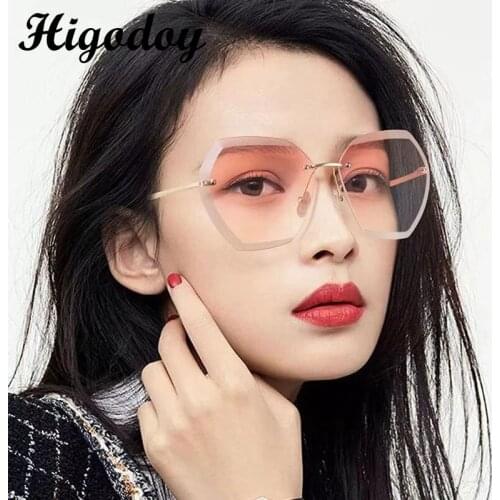 Higodoy Retro Ladies Frameless Oversized Vintage Sunglasses Men Goggle Big Frame Rimless Sunglasses Women Oculos De Sol Gafas