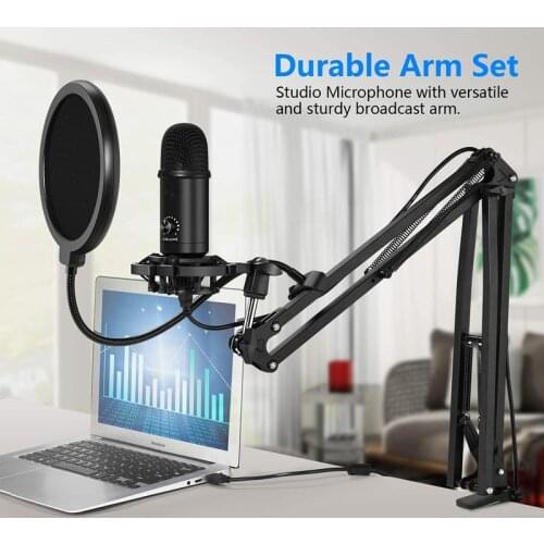 Microphone Arm Stand,Adjustable Suspension Boom Scissor Mic Stand with Filter, 3/8" to 5/8" Adapter, Mic Clip, Upgraded Heav
