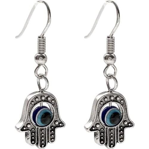Classic Hamsa Blue Demon Eye Drop Earrings Ethnic Style Fatima Hand Pendent Earrings for Women Girls Ear Jewelry Gift Wholesale