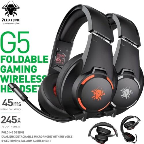 PLEXTONE G5 Foldable Gaming Wireless Headset with Mic Noise Cancelling Wireless Headphone 45ms Low Latency 3D Game Spatial