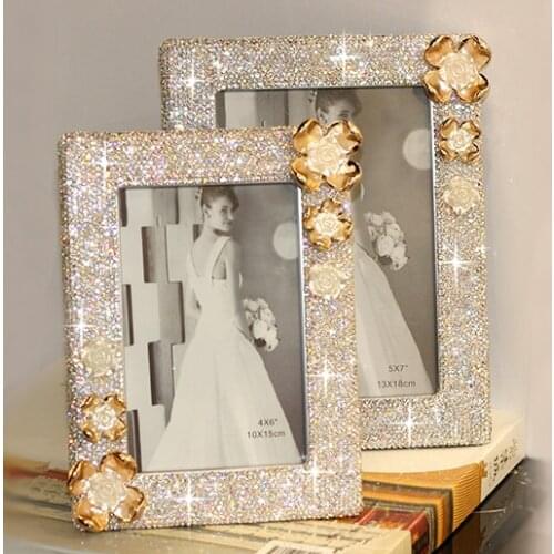 Hand inlaid crystal table photo frame Creative European Photo Frame with Diamonds Folding desktop portable photo frame CX082