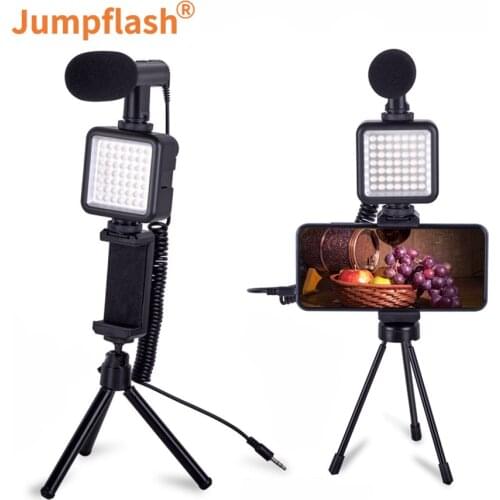 Jumpflash Vlog Tripod Phone Holder with Microphone 49pcs LEDs Fill Light Live broadcast Selfie Photography suit Vlogging kits