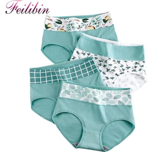 ZJX 4Pcs/set High Waist Panties Womens Cotton Underwear Cute Print Seamless Female Briefs Soft Breathable Lingrie Size XXL