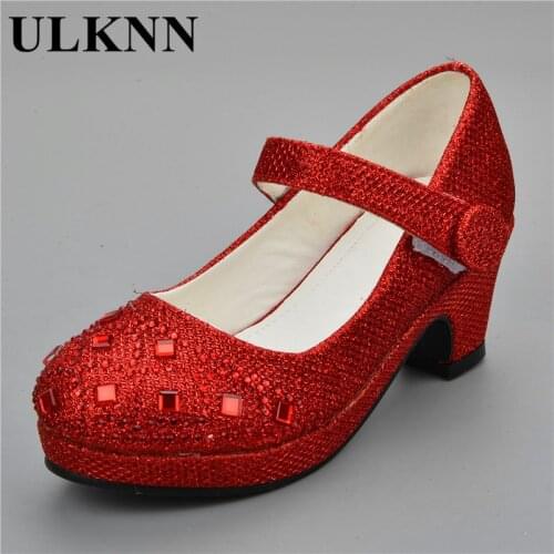 ULKNN 2020 Sandals For Girls Children Rhineston High Heel Wedding Party Shoes Baby Princess Shoe Pink Red Silver Gold 25-30 Girl