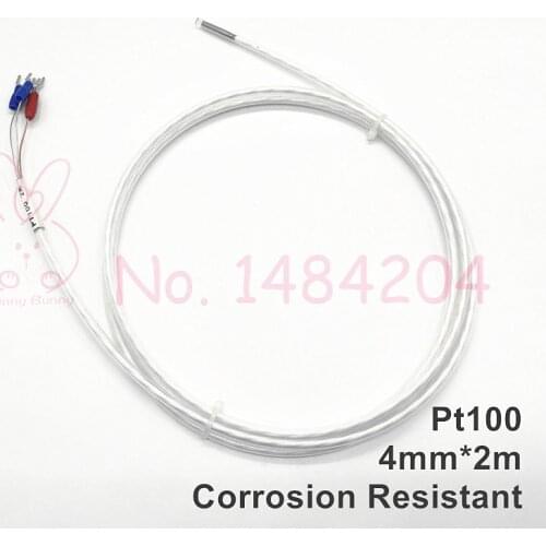 Corrosion Resistant Waterproof PT100 Temperature Sensor 4mm * 2m RTD Probe 3 wire Full PTFE Protection Oil Acid Proof