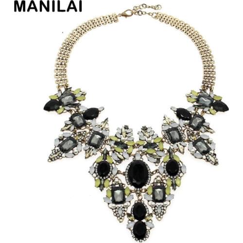 MANILAI Bohemia Vintage Chain Rhinestones Exaggerated Flower Design Necklaces & Pendants Statement Necklaces For Women Brand
