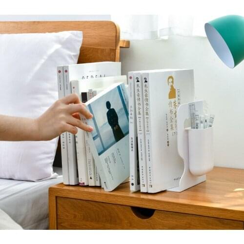 Retractable Bookends Desk Telescopic Book Stand with Pen Holder Magazine Bookshelf Storage Rack Kids Student Office Supplies