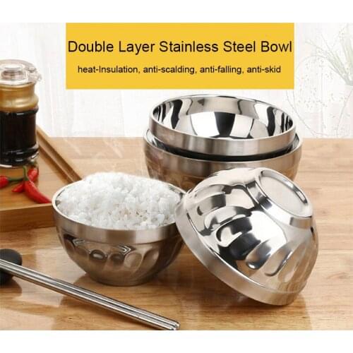 High Quality Thickened Stainless Steel Bowl Double Layer Heat Insulation Children Bowl Welded Edge Bowl