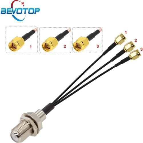 1PCS F Female Bulkhead to 3 SMA Male Plug 3-Way Splitter Adapter Cable RF1.37 Pigtail Jumper Antenna Extension Cable 15CM 6"