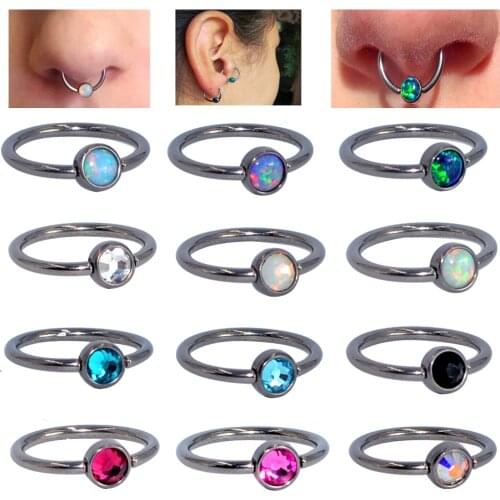 1PC G23 Titanium Opal Nose Ring piercing CZ Gem Ball Ear Septum Helix Tragus Cartilage Earrings BCR Piercings Body Jewelry BCR