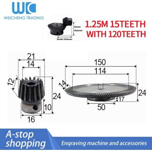 2pcs 1:8 Bevel Gear 1.25 Modulus 15Teeth hole 6mm+ 120 teeth Inner Hole 8mm 90 Degree Drive Commutation carbon Steel Gears