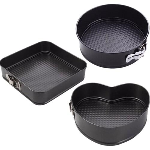 3Pcs/Set Non-Stick Spring Pan Detachable Bottom Baking Tray Carbon Steel Cake Mould Round/Heart Shape/Square Cake Baking Tray
