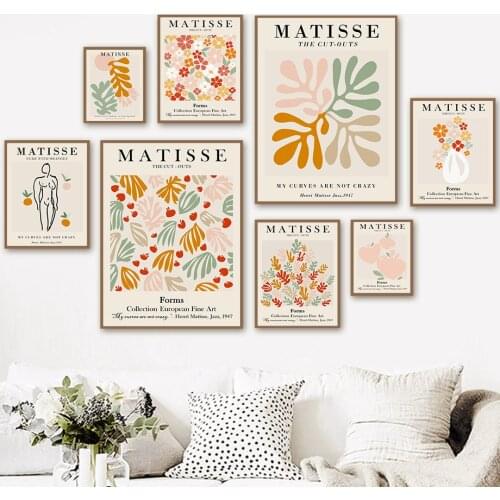 Abstract Matisse Leaf Coral Flowers Vase Nordic Posters And Prints Wall Art Canvas Painting Wall Pictures For Living Room Decor