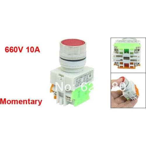 AC 660V 10A DPST 4 Screw Terminal Red Sign Signal Momentary Non-Lock Push Button Switch DPST1 NO 1 NC 22mm 7/8"