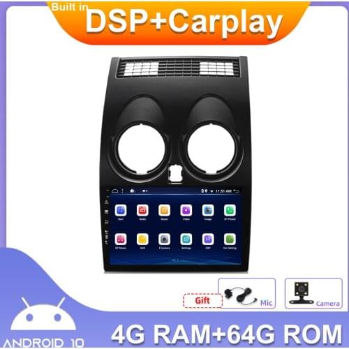2 Din Car Radio Stereo For Nissan Qashqai J10 2006-2013 X-TRIAL Android 10.0 Carplay DSP 4G+64G GPS Auto Wifi Free Cam