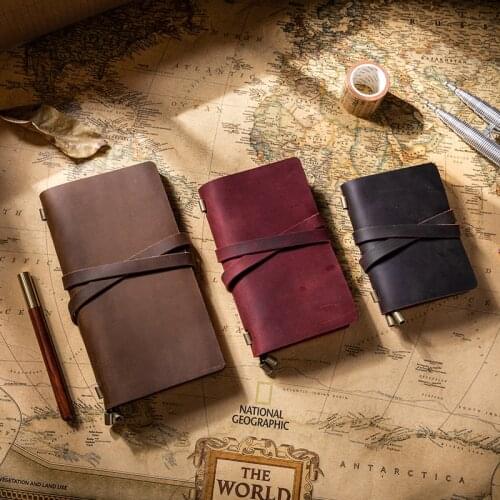 Genuine Leather Notebook Handmade Retro Cowhide Diary Journal Sketchbook Planner Kraft Paper TN Travelers Note Book Card Cover