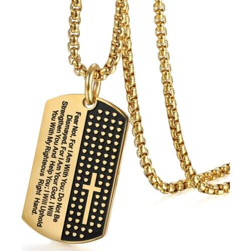 BONISKISS Vintage Prayer Scripture Cross Tag Stainless Steel Mens Pendant Necklace Religious Male Biker Dog Tag Fashion Jewelry