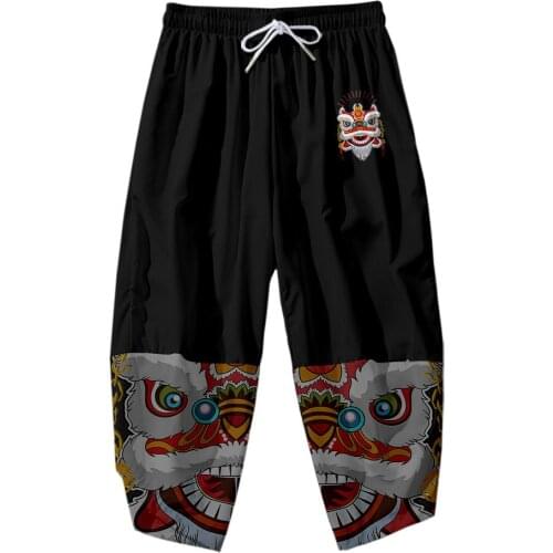 Japanese Kimono Pants Men Traditional Samurai Thai Harem Pants Harajuku Streetwear Vintage Casual Mens Elastic Waist Trousers
